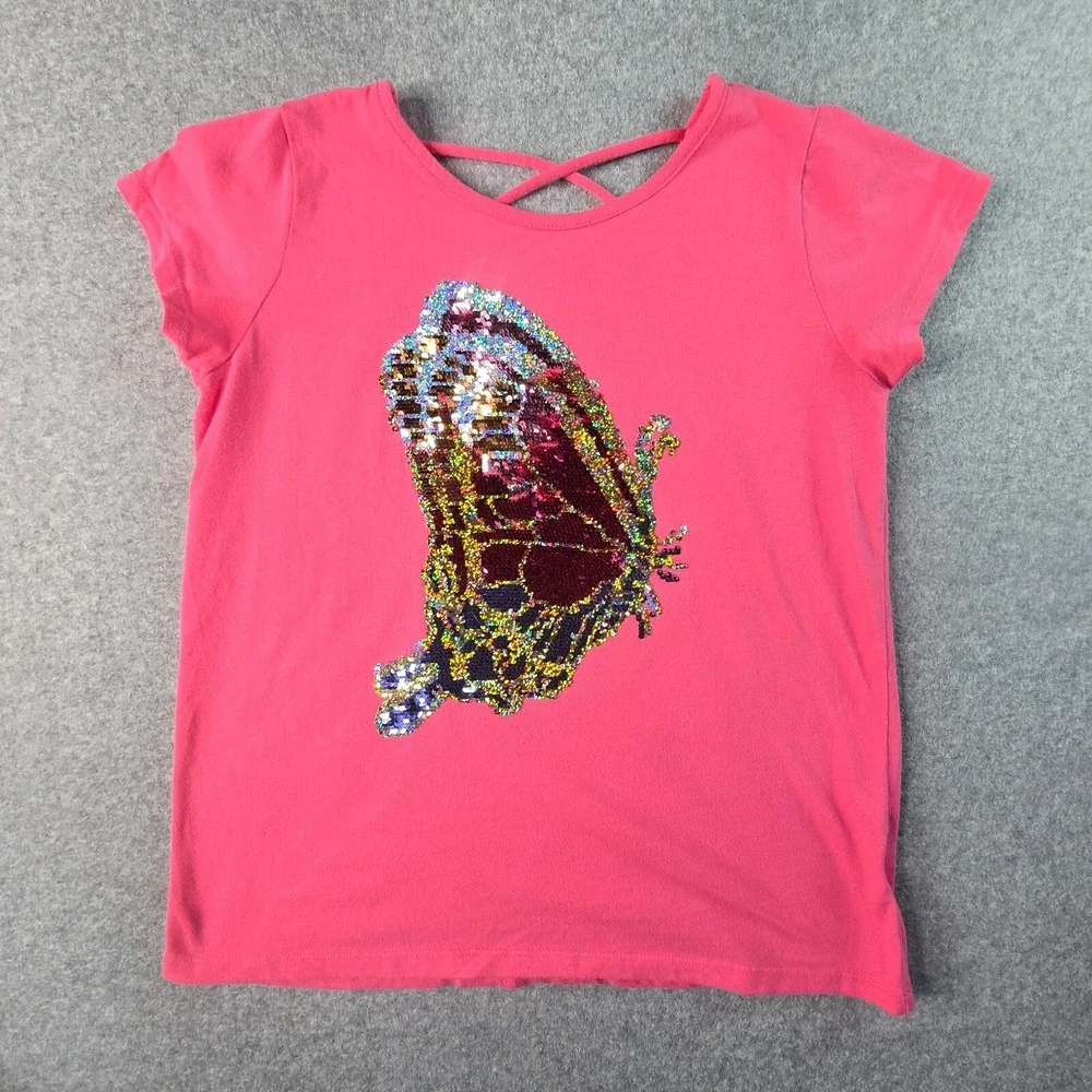 The Children's Place Butterfly Graphic T-Shirt Lot Girls 16 XXL Pink Sequin Y2K
